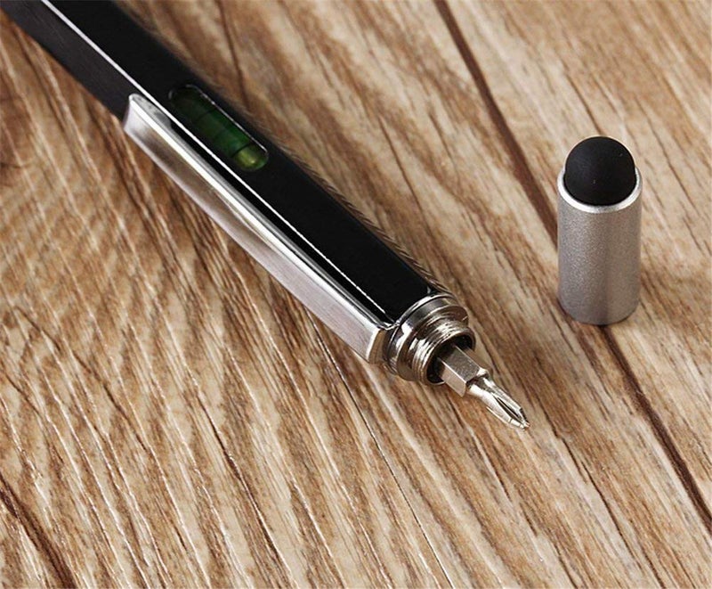 AIYIBEN Multifunction Tool Pen, 6 in 1 Tool with Ballpoint Pen, Touch Screen Stylus, Ruler, Spirit Level, Flat-head and Phillips Screwdriver, All-in-One Tech-Tool Pen with Ink Refills (2Ã—Silver + 5Ã—Refills) - Image 4